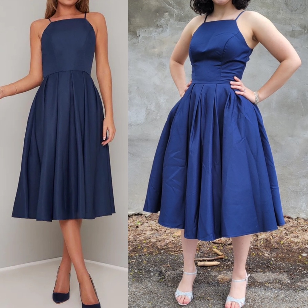 Chi Chi London Cassandra High Neck Cami Strap Midi Dress Navy Blue Size 4